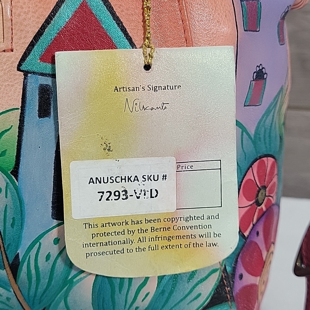 Anuschka Colorful Hand-Painted Village Tote Crossbody Bag - Red Handles New - Picture 5 of 16